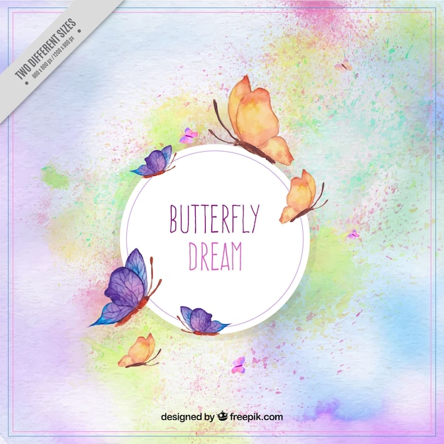 無料のベクター 水彩画で描いた蝶の幻想的な背景