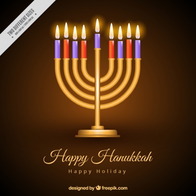 Fantastic background of golden candelabra with\
burning candles for hanukkah