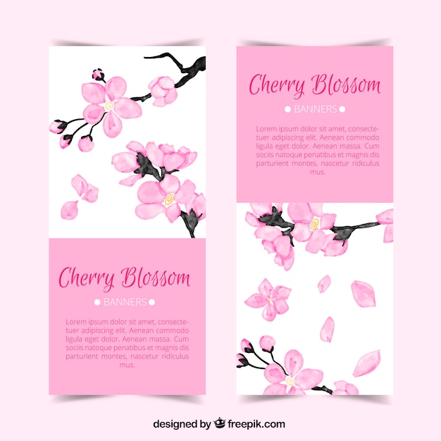 Free Vector | Fantastic banners with cherry blossoms in watercolor style