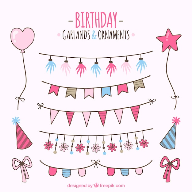 Download Free Vector | Fantastic birthday ornaments in hand-drawn style