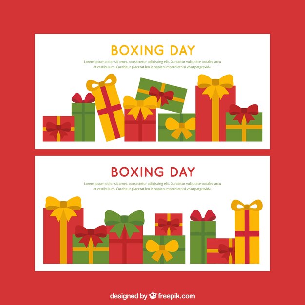 Fantastic boxing day banners of gifts with\
different colors