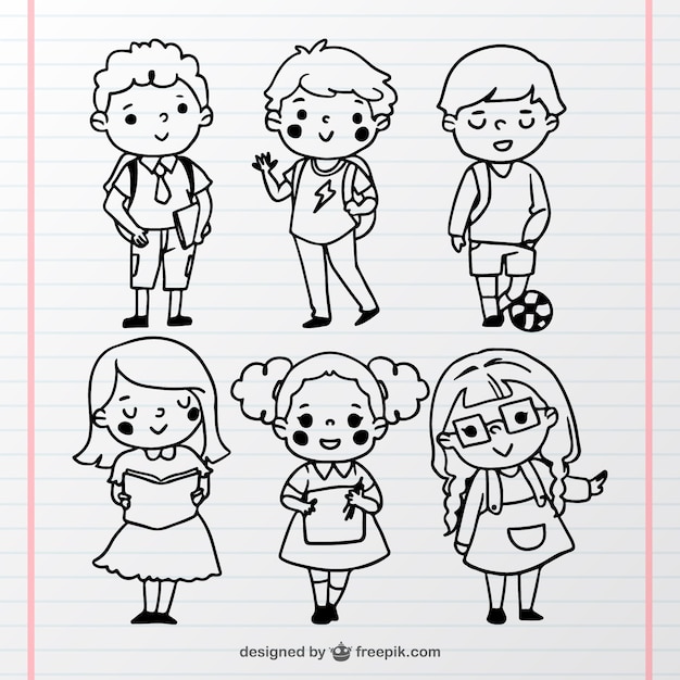 Free Vector Fantastic collection of handdrawn students