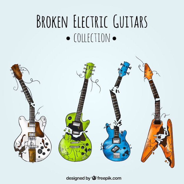 4つの壊れたエレキギターの素晴らしいコレクション 無料のベクター
