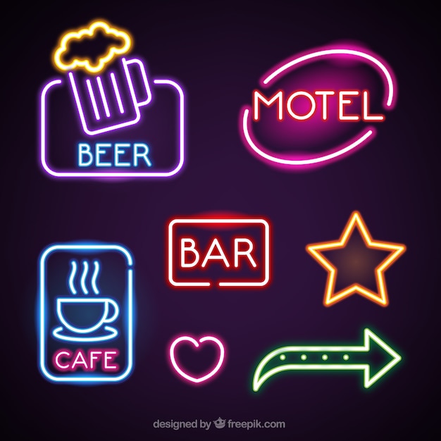Fantastic neon lights placards for establishments Vector | Free Download
