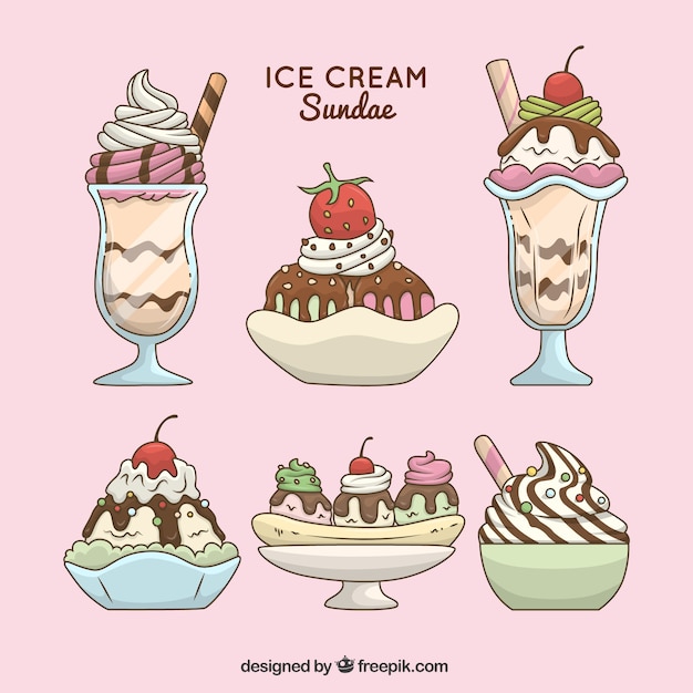 Fantastic set of summer desserts with ice\
cream