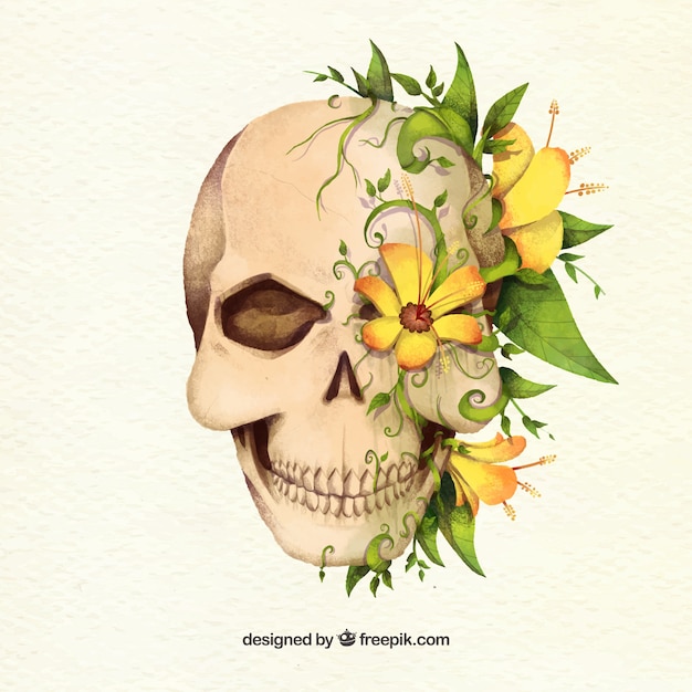 Fantastic skull with decorative yellow\
flowers