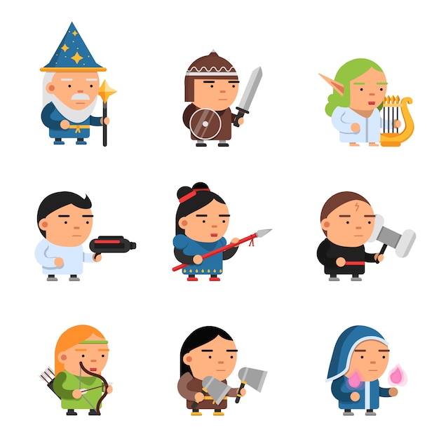Premium Vector Fantasy Characters 2d Game Sprite Male And Female Heroes Computer Soldiers Rpg Shooter Mascots Soldiers Knights Wizards Vector