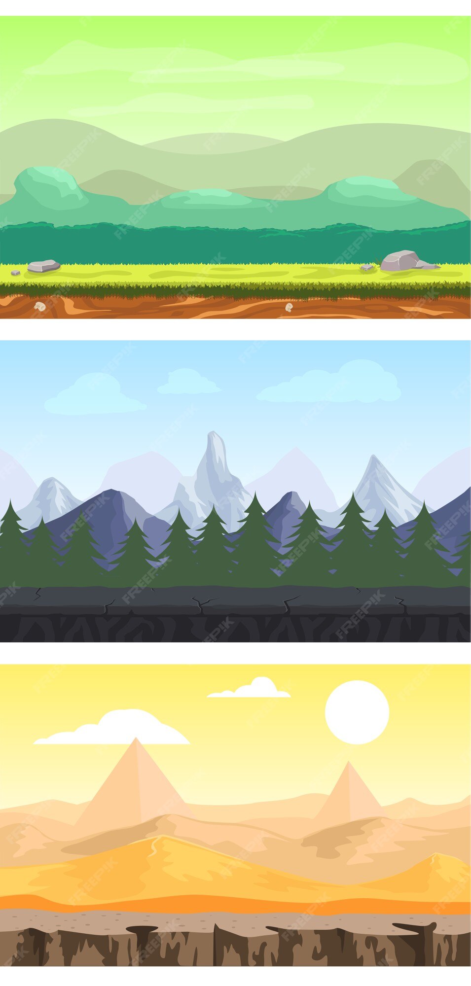Free Vector | Fantasy game design landscapes set with meadow forest ...