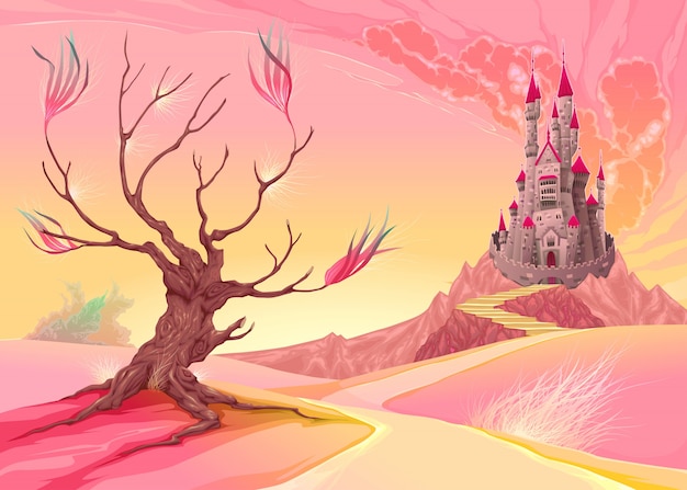 Free Vector | Fantasy landscape with castle