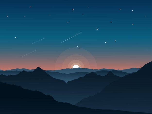 Premium Vector | Fantasy night landscape with mountain and starry sky