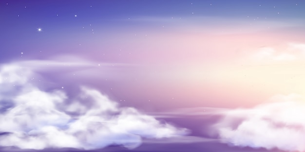 ファンタジーの空 美しい妖精の空 幻想的な夢の雲 素晴らしい曇り空のパステルカラーのイラスト プレミアムベクター
