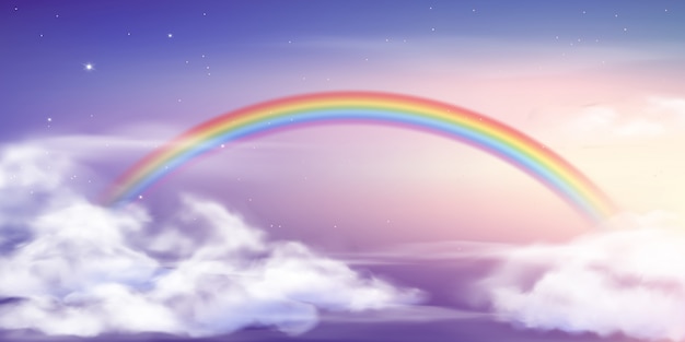 ファンタジー空の虹 妖精の空の虹の色 魔法の風景と夢の空のイラスト プレミアムベクター