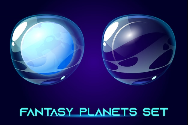 Ui銀河ゲームのファンタジー宇宙惑星セット 無料のベクター