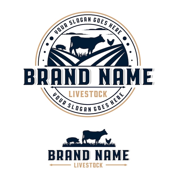 Premium Vector | Farm animal livestock circle badge logo template