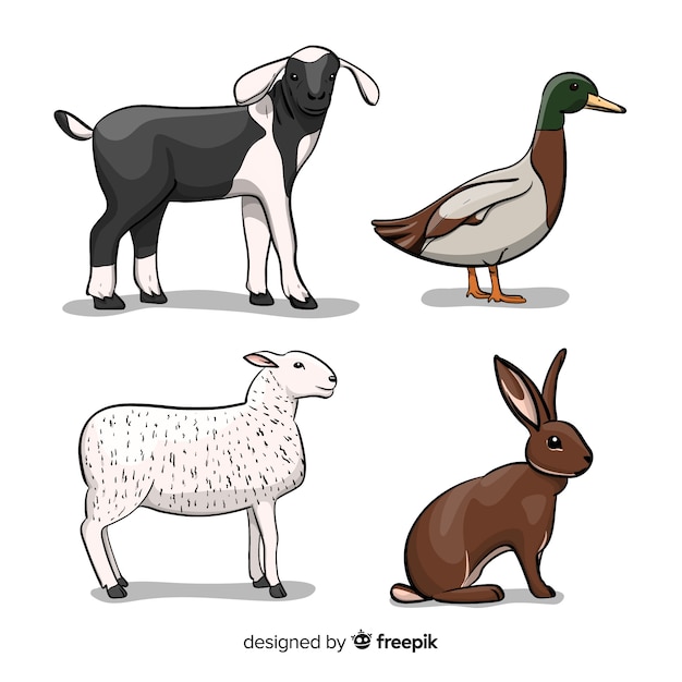 Farm animals collection in hand drawn style | Free Vector