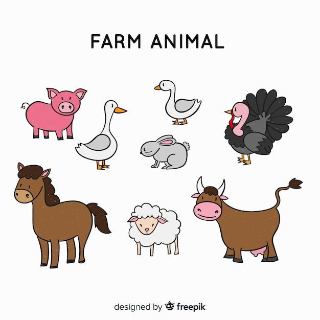 Free Vector | Farm animals collection in hand drawn style