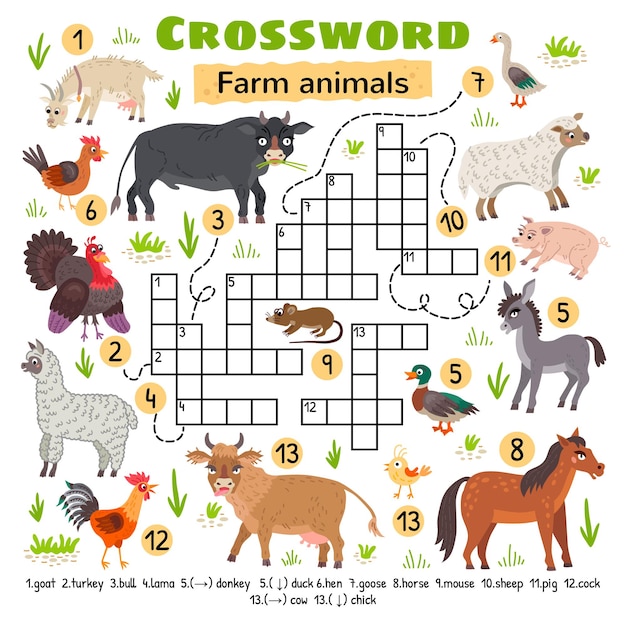 Premium Vector | Farm animals crossword. for preschool ...