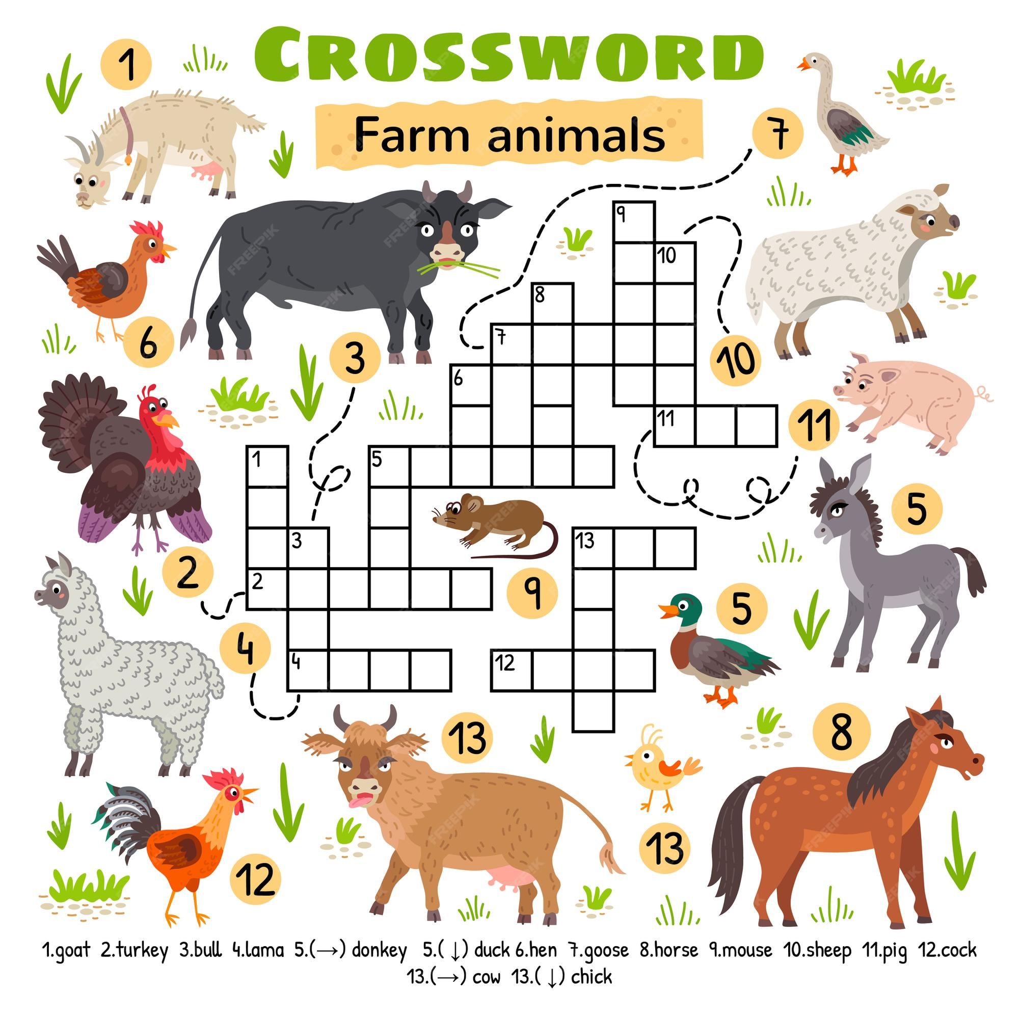 Premium Vector Farm animals crossword for preschool kids activity