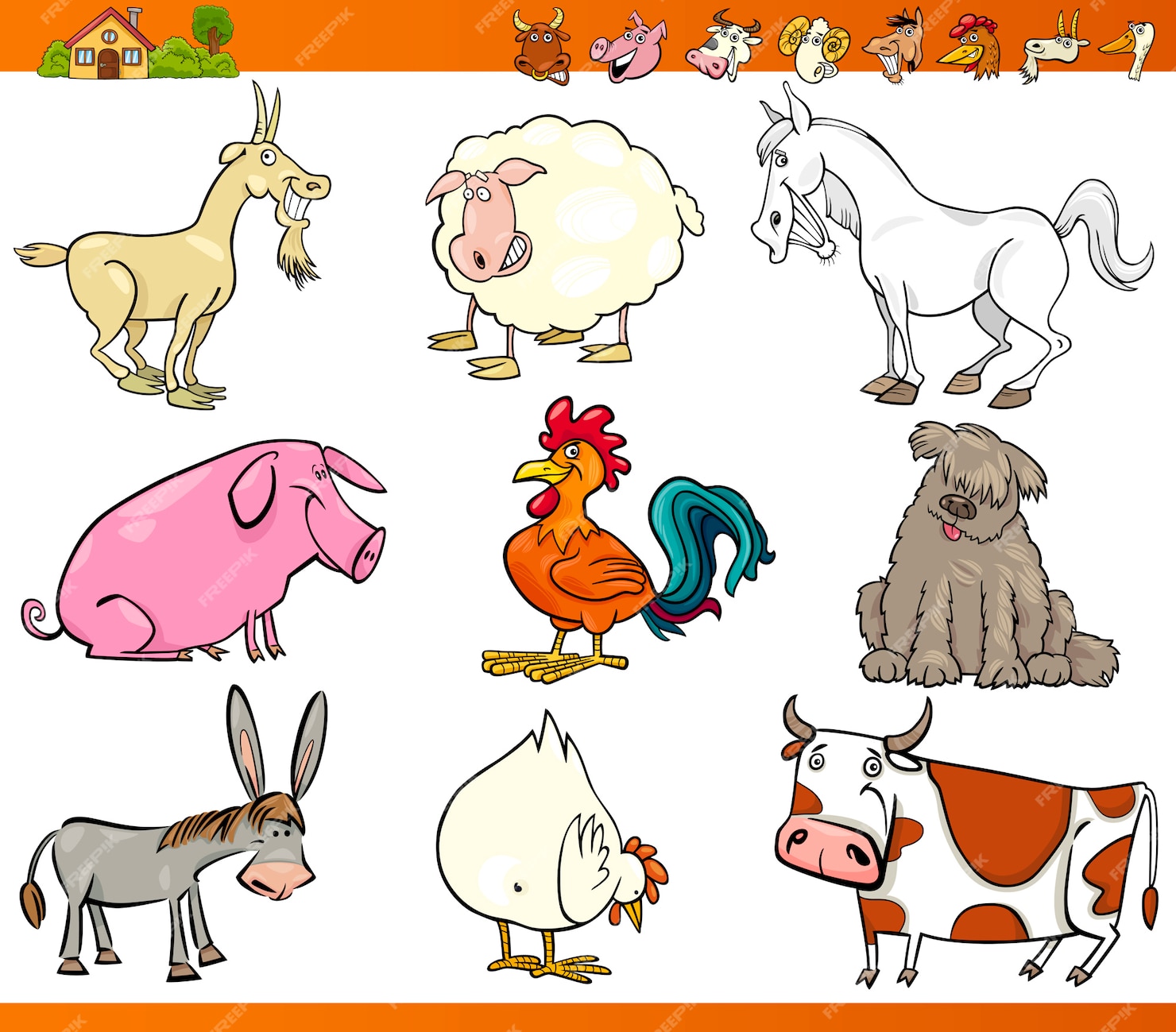 Premium Vector | Farm animals set cartoon illustration