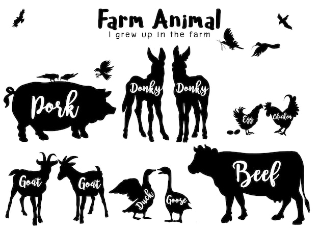 Premium Vector | Farm animals silhouettes isolated