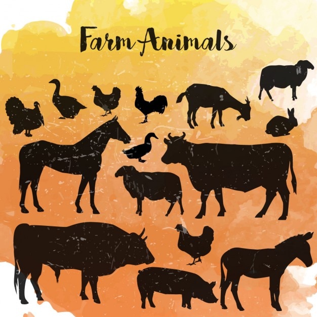 Download Free Vector | Farm animals silhouettes