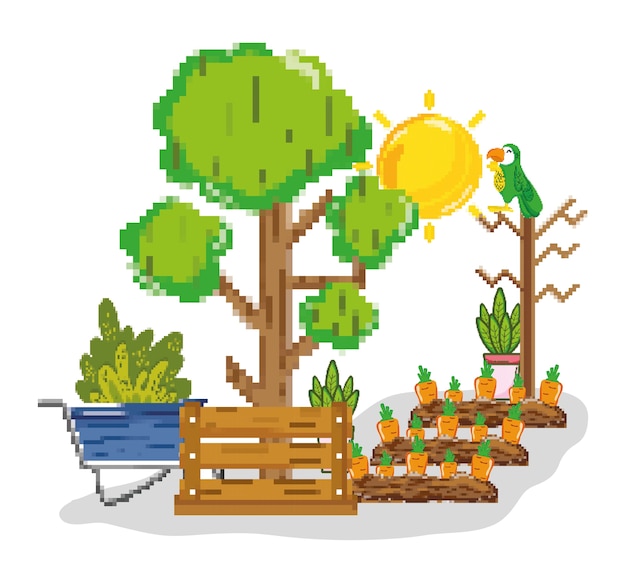 Farm harvest pixelated cartoons Premium Vector