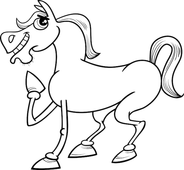 Premium Vector | Farm horse cartoon coloring page