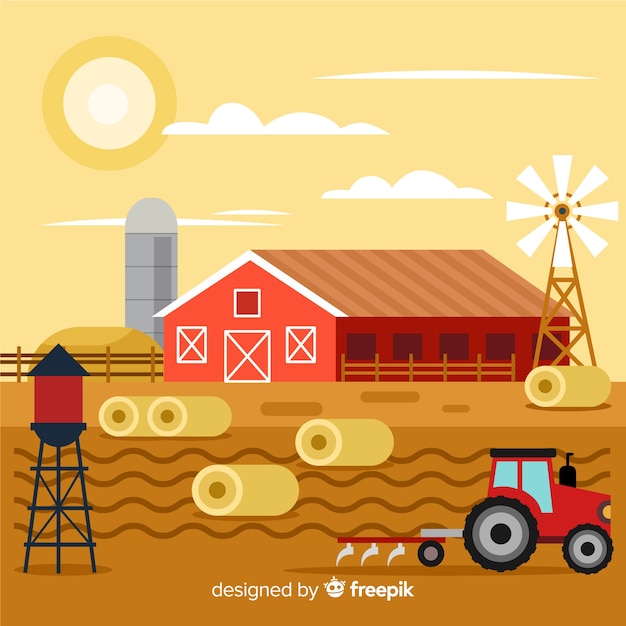 Farm landscape in flat style | Free Vector