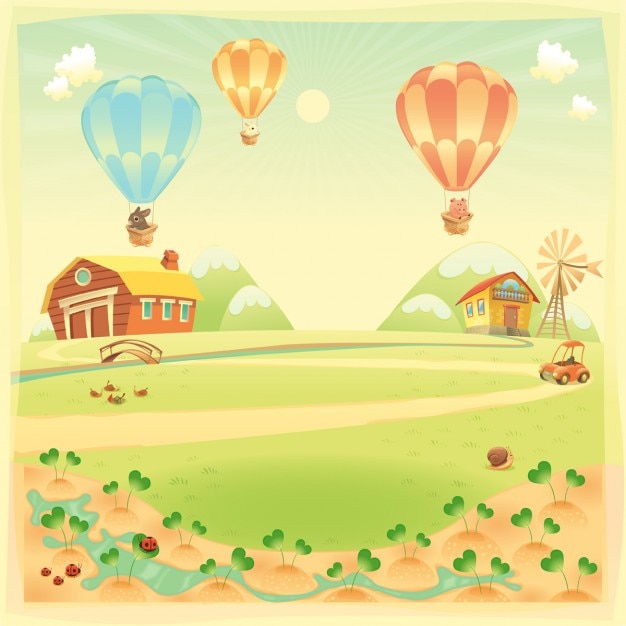Farm landscape with balloons