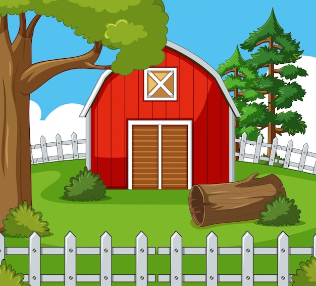 Farm scene with red barn Vector | Premium Download