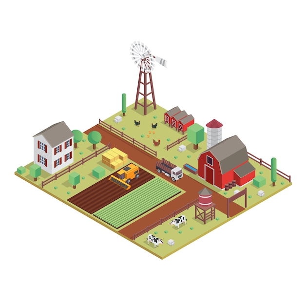 Farm top view on white background Vector | Free Download