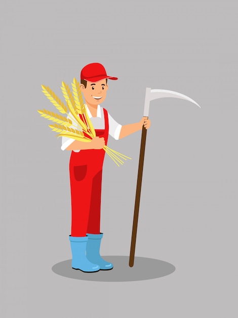 Premium Vector | Farmer holding wheat ears vector illustration