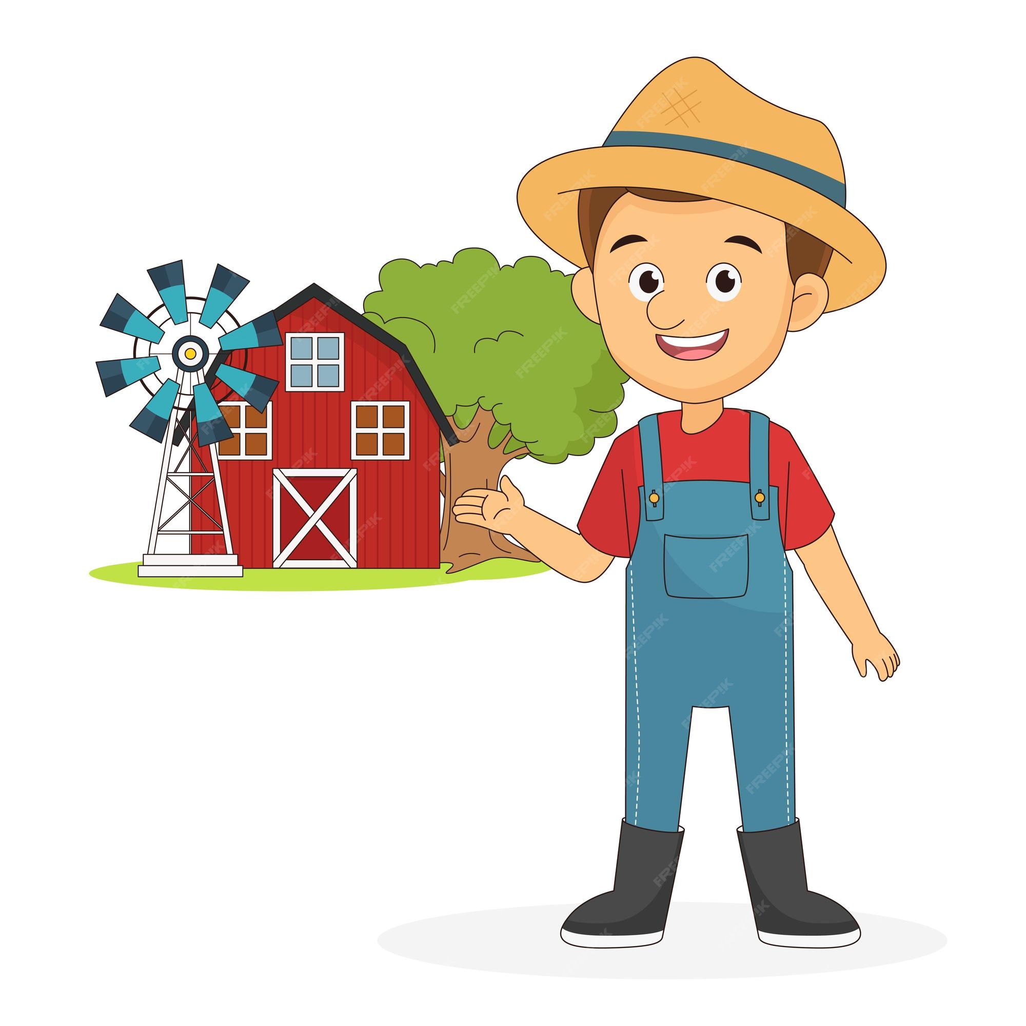 Premium Vector | Farmer man with spade in hat farm