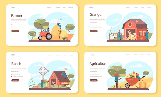 Premium Vector | Farmer web banner or landing page set.