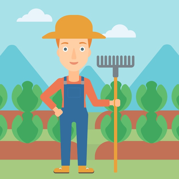 Premium Vector | Farmer with rake