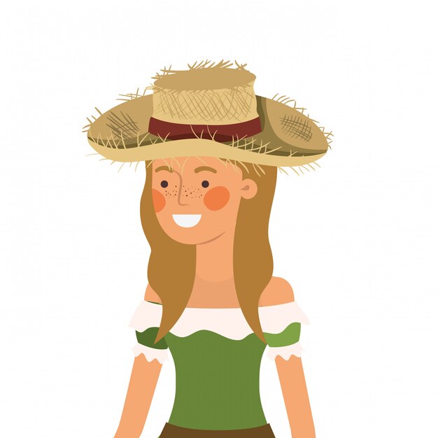 Download Farmer woman with straw hat | Premium Vector