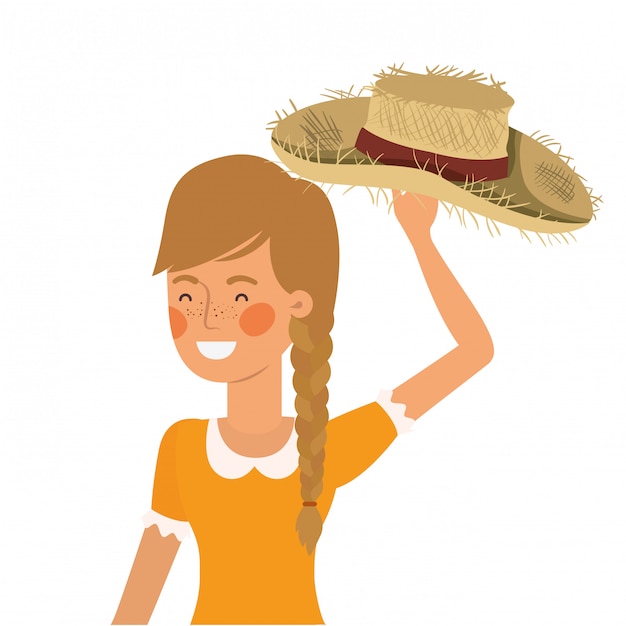Download Farmer woman with straw hat Vector | Premium Download