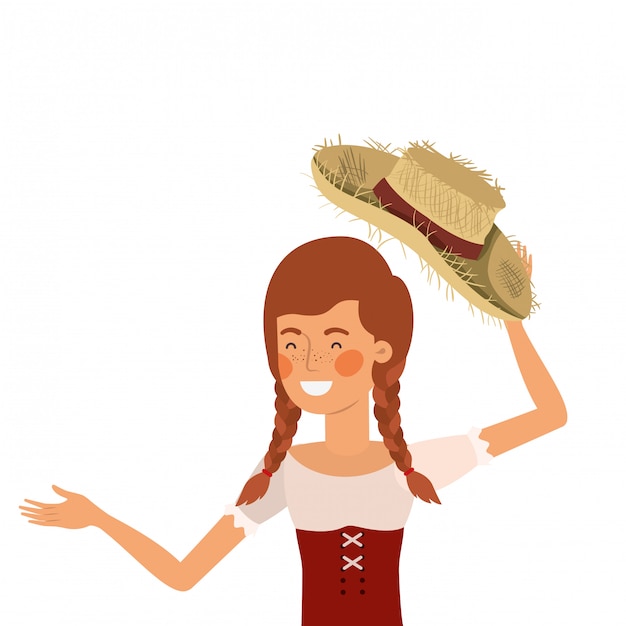 Download Farmer woman with straw hat | Premium Vector