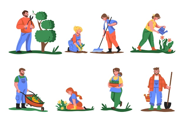 Premium Vector | Farmers. cartoon people planting flowers and greens ...