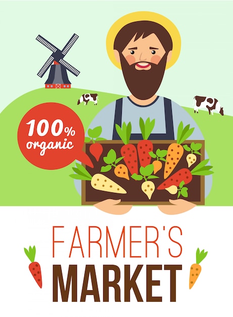 Download Farmers market organic products flat poster Vector | Free ...