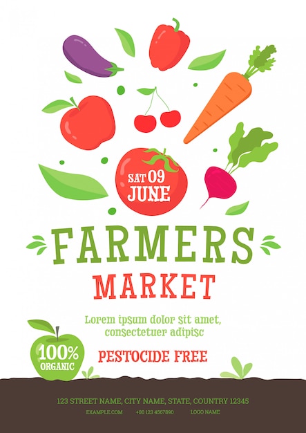 Premium Vector | Farmers market poster template with vegetables organic ...