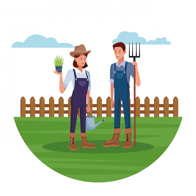 Free Vector | Farmers working in farm cartoons