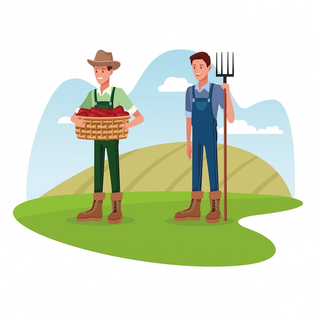 Farmers working in farm cartoons Vector | Free Download