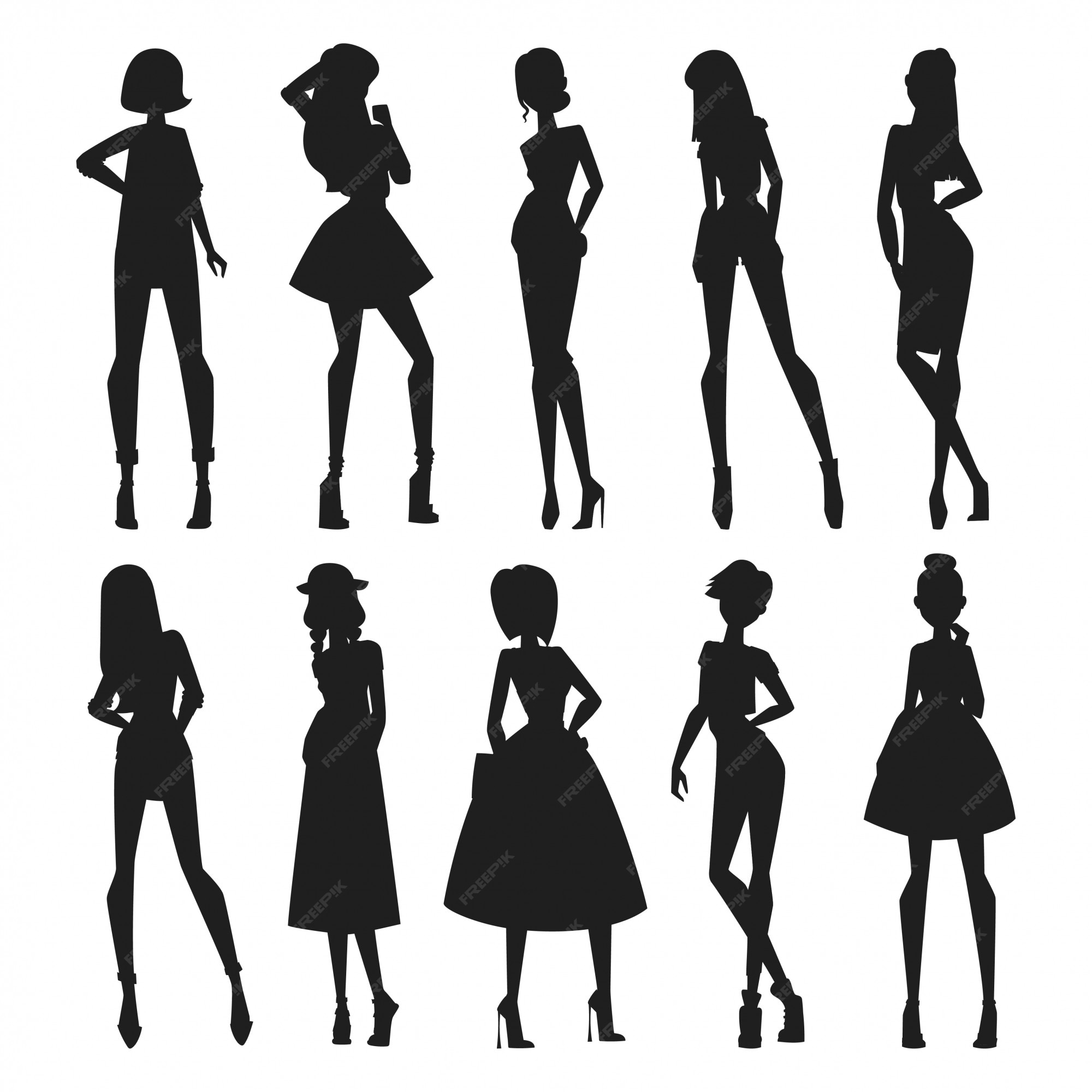 Premium Vector | Fashion abstract vector girls looks black silhouette