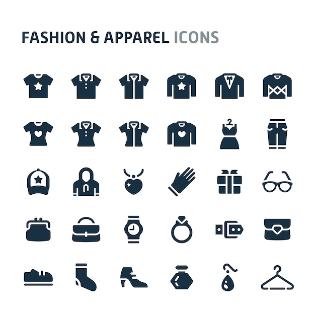 Fashion & apparel icon set. fillio black icon series. Premium Vector