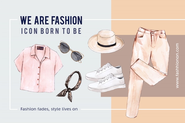 Fashion background with  shirt, sunglasses, pants, shoes Free Vector