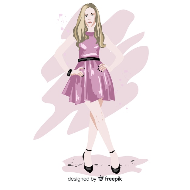 無料のベクター ピンクのドレス キャラクターイラストファッション金髪女性モデル