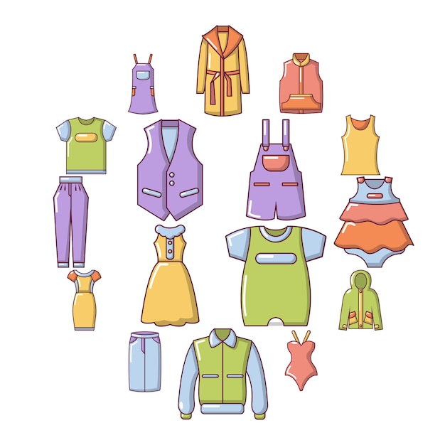 Premium Vector | Fashion clothes wear icon set, cartoon style