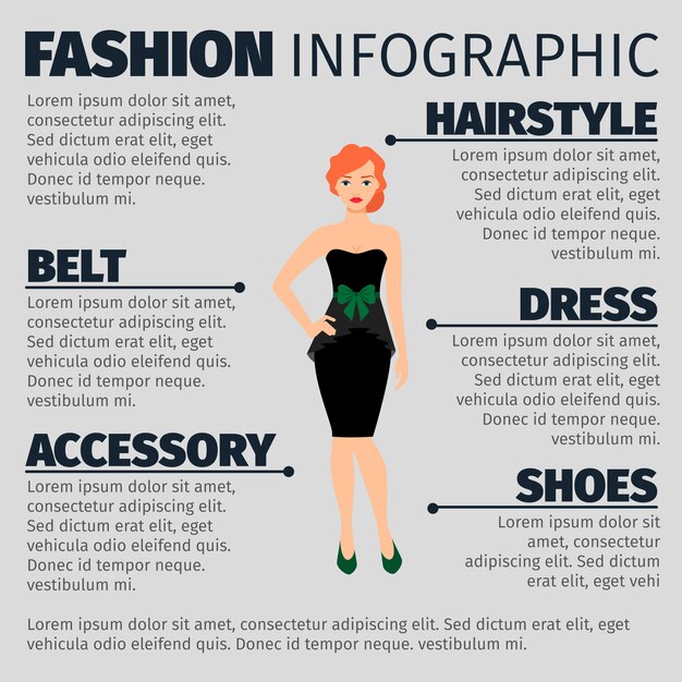 Premium Vector | Fashion infographic template with redhead woman