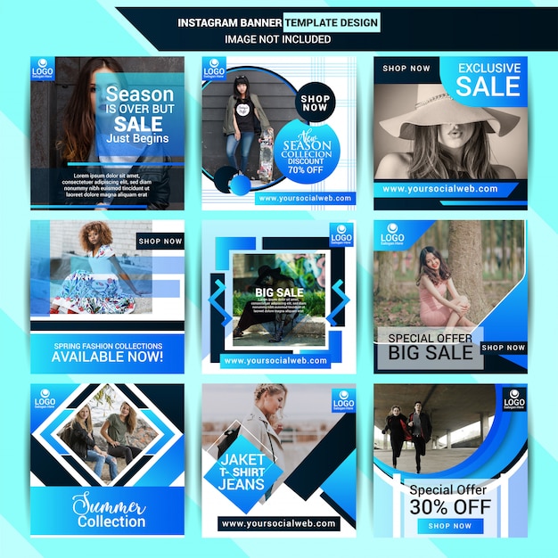 Fashion instagram post design with blue background | Premium Vector